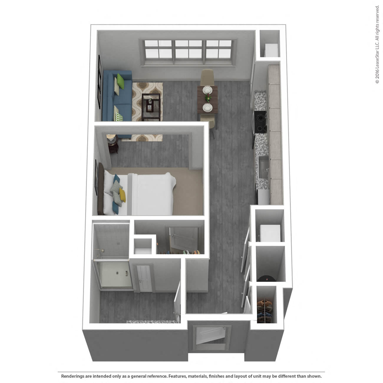 Floor plan for studio, 1 bath, 523 sqft